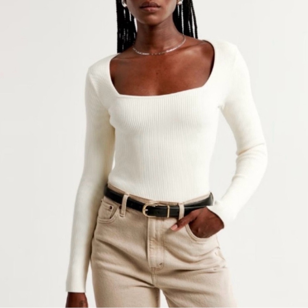 Abercrombie & Fitch Elegant White Ribbed Knit Bodysuit